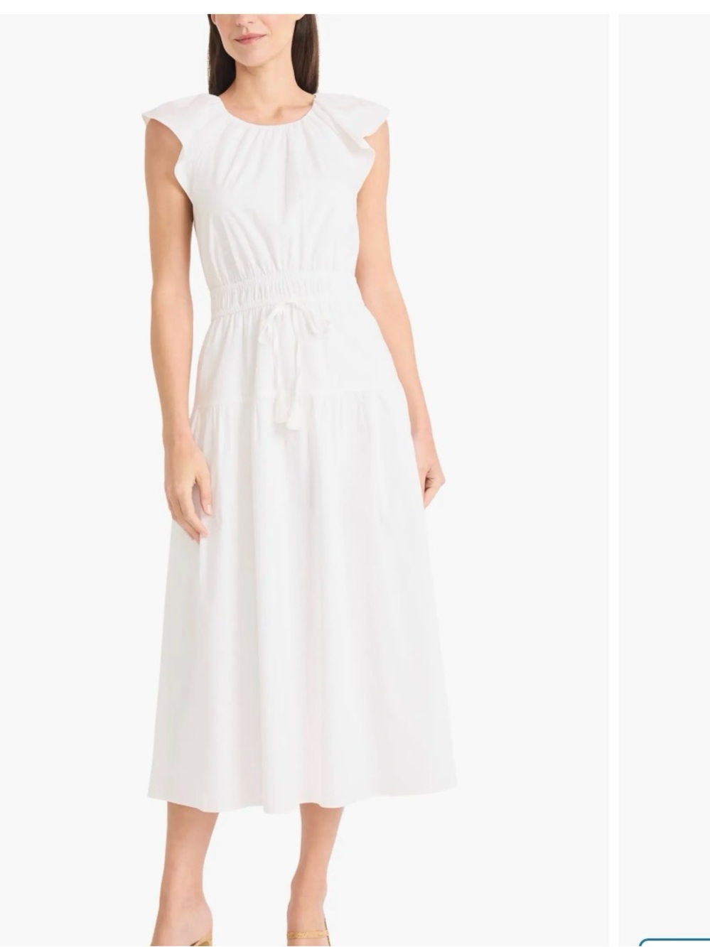 Maggy London Stretch Cotton Tiered Midi Dress White Short Sleeve Lined Cotton 8